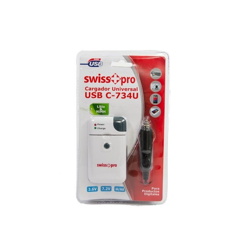 Swiss-Pro C-734U Blanco- Cargador universal con USB y Coche