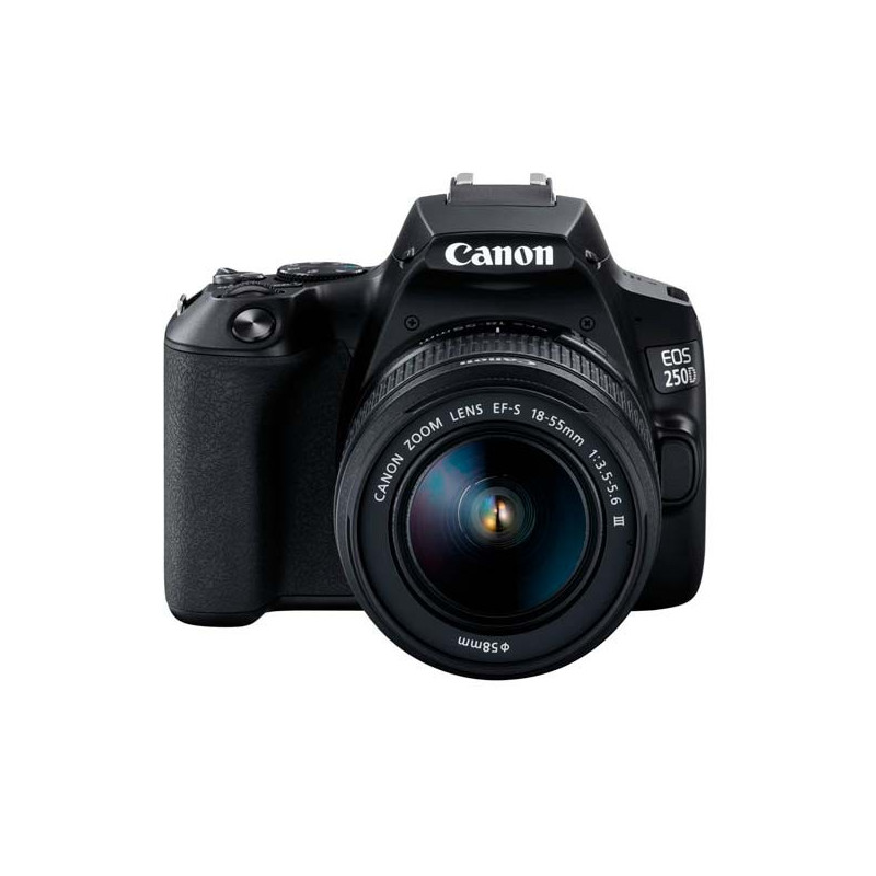 Canon EOS 250D Negra + EF-S 18-55 mm DC + SD 16 Gb+ Funda SB130 - Vista frontal