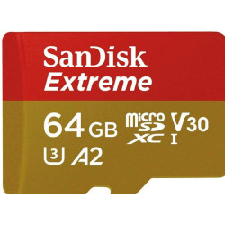 Sandisk Extreme Micro SDXC 64 Gb + Adaptador (160 MB/S lectura y 60 MB/s escritura)