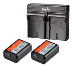 Jupio Kit 2 Baterias NP-FW50 + Cargador Duo - 2 baterías y cargador externo por USB