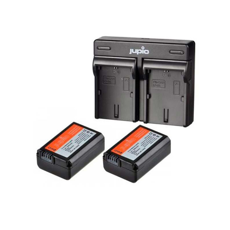 Jupio Kit 2 Baterias NP-FW50 + Cargador Duo - 2 baterías y cargador externo por USB