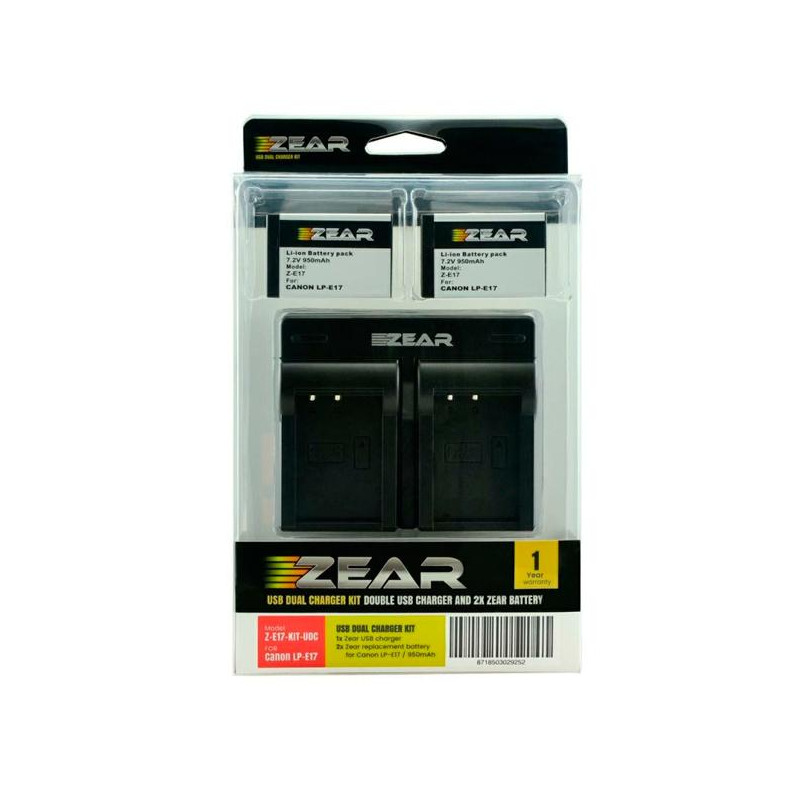 Zear kit de 2 Baterias LP-E17 + Cargador Dual USB