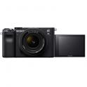 Sony Alpha 7C negra + FE 28-60 mm F4-5.6 - A7C - vista frontal con LCD desplegado