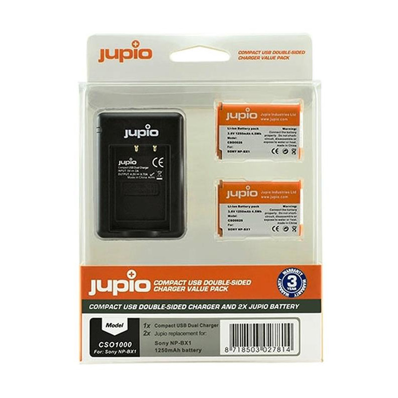 JUPIO KIT 2 BATERIAS NP-BX1 + CARGADOR DUAL USB - CSO1000