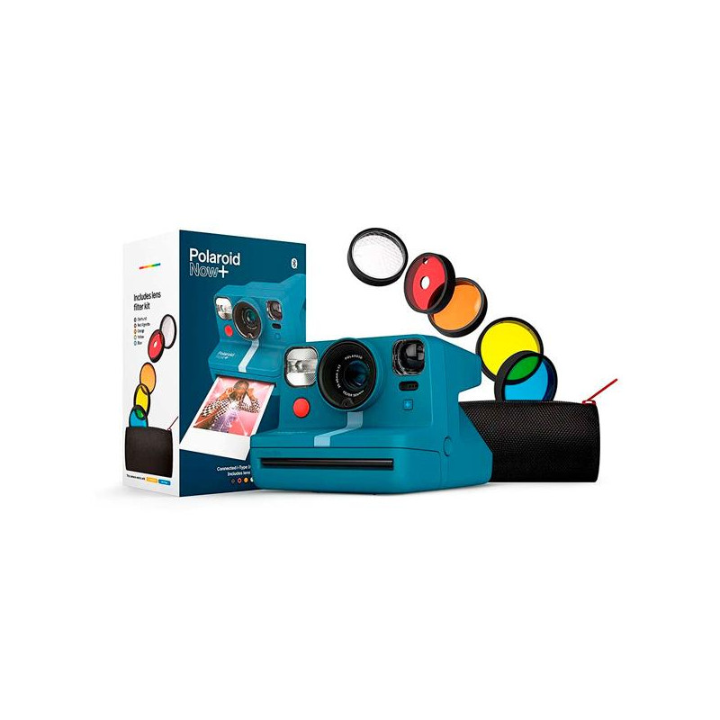  Paquete de cámara de película instantánea Polaroid Now Plus con  conexión Bluetooth (azul tranquilo) + trípode de mesa + paquete de película  + paño de microfibra : Electrónica