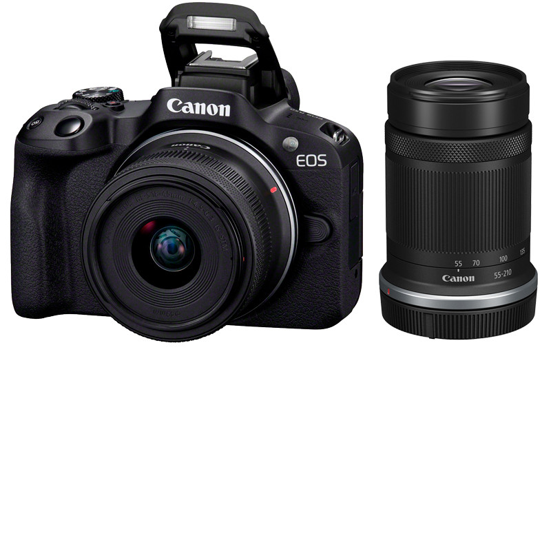 Canon EOS R50 Negra + RF-S 18-45 mm IS STM y RF-S 55-210 mm IS STM